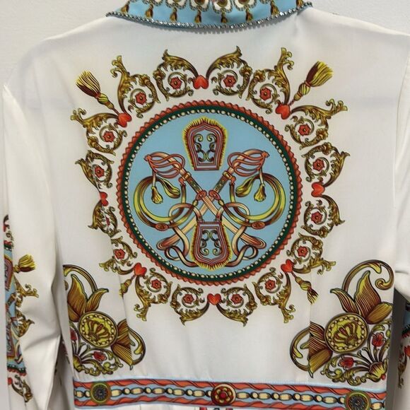 Vibrant Floral Print Long Sleeve Maxi Dress with Rhinestone Details. Size M. - Picture 3 of 9